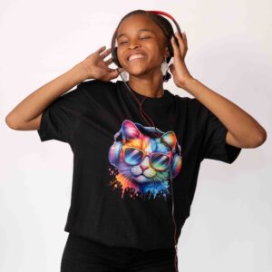 Headphone Cat T-Shirt. Apparel. Handmade pet accessory by Wild Mongoo Pet, George, South Africa.